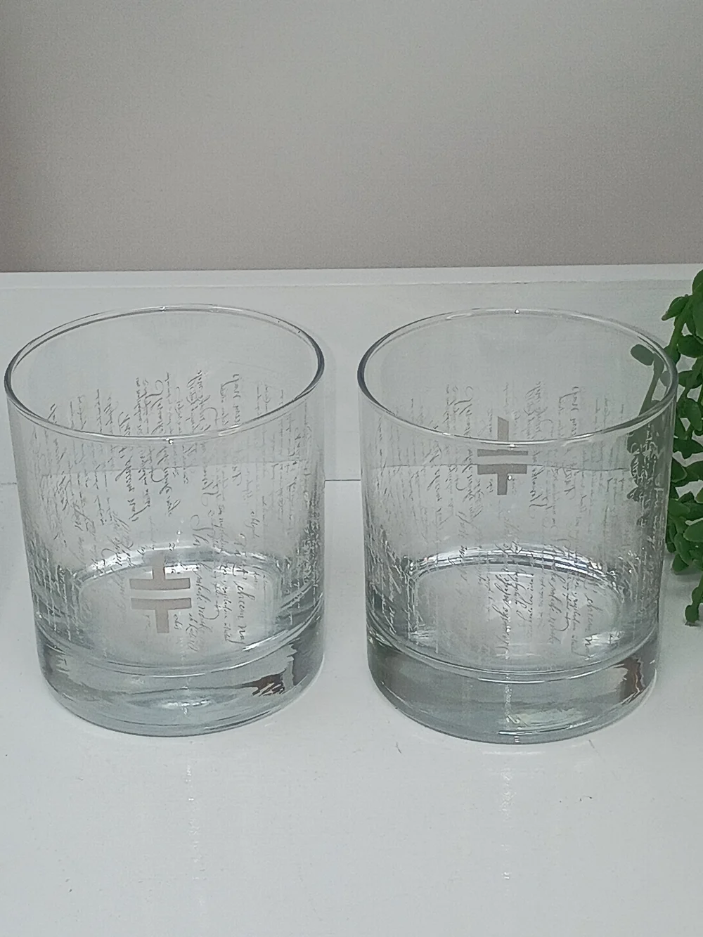 Set of 2 Slovenia Clear Etched Double Old Fashioned Glasses